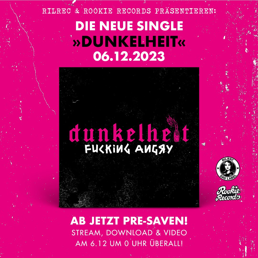 Erste Single "DUNKELHEIT" 🔥
🚨 Am 06.12.2023 erscheint unsere erste Single samt Video vom kommenden Album!🔥
„Dunkelheit“ ist die erste Single und ihr könnt diese hier Pre-Saven: orcd.co/dunkelheit
 #angrypunk #fuckingangry #punk