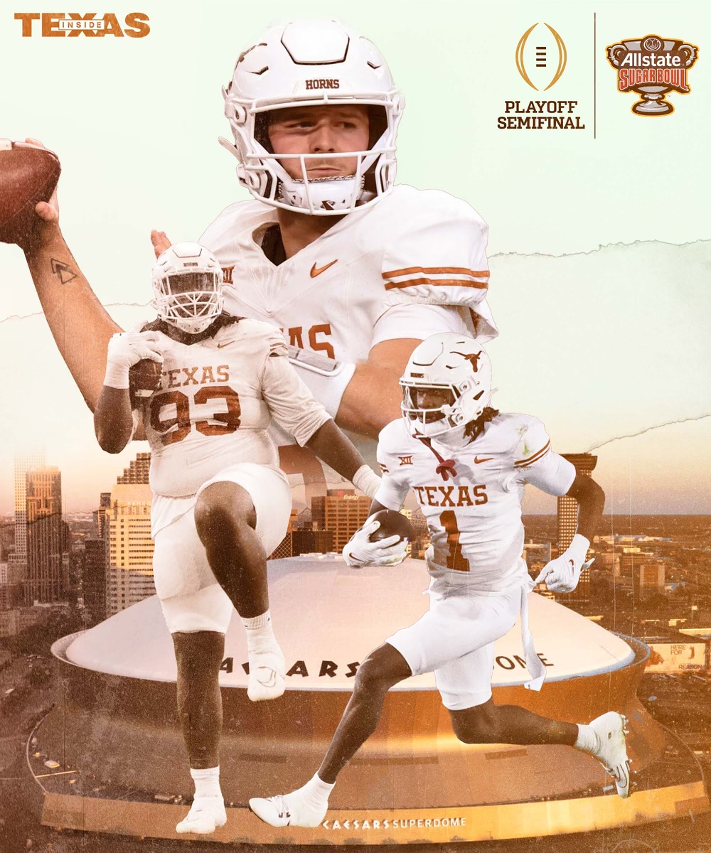 InsideTexas's tweet photo. The Texas Longhorns are heading to the Sugar Bowl!

The Longhorns are the No. 3 team in the @CFBPlayoff and will face the Washington Huskies on New Years Day.

STORY (FREE): https://t.co/yyXZRFxPrf #HookEm https://t.co/NMHHzfxNFC