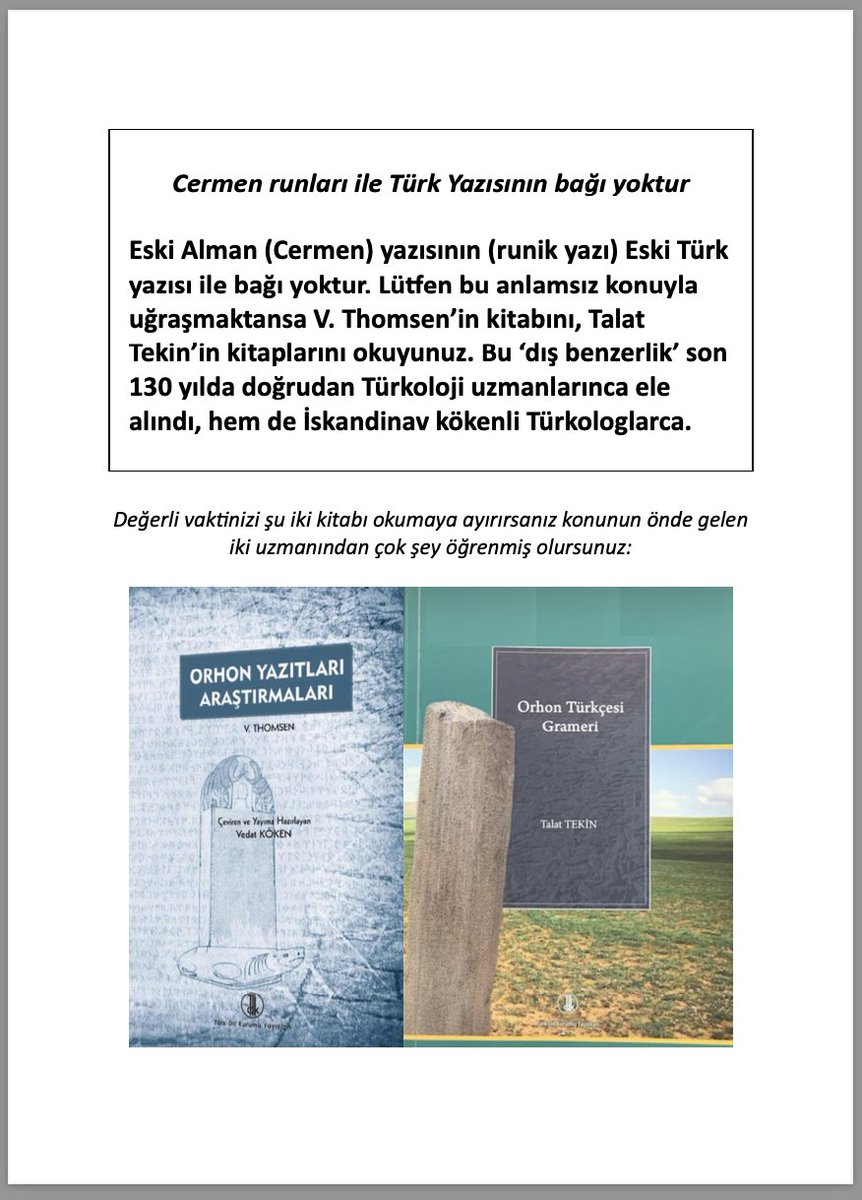 mehmetolmeztr's tweet photo. Çok sorulduğu, çok paylaşıldığı ve doğru sanıldığı için açıklama gereği duydum!
#Cermen yazısı ile #Türk yazısı aynı yazı değillerdir!
Dıştan bazı harfler benzer görünseler de ses karşılıkları farklıdır.
Lütfen konunun uzmanları V. #Thomsen ile T. #Tekin'i okuyunuz.
#runik https://t.co/NdaJlPR6Hi