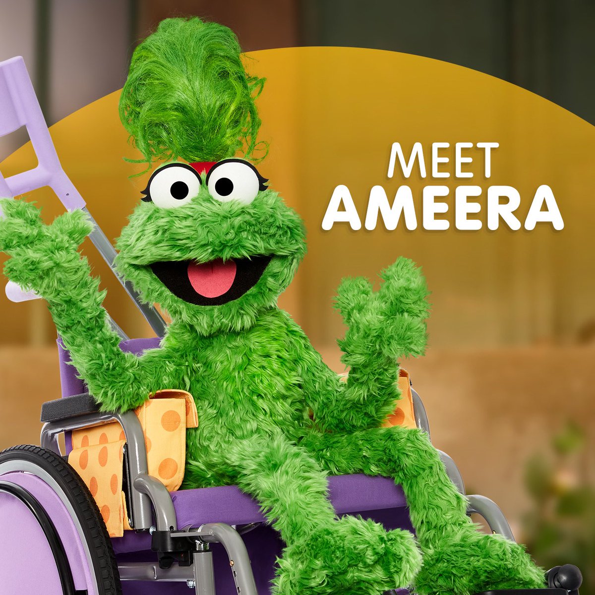 SesameWorkshop's tweet photo. Meet Ameera! Ameera, a beloved friend from #AhlanSimsim, brings visibility to the 240 million children worldwide estimated to have a disability. We support the dignity, rights, and well-being of all people with disabilities. #InternationalDisabilityDay https://t.co/Kc23gcytwa
