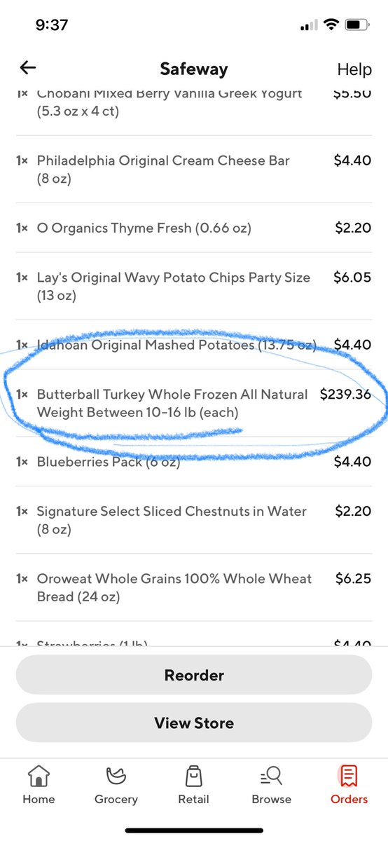 Whit429's tweet image. Wow! Apparently @DoorDash is allowed to decide what to charge you whenever they want. I received a 9lb turkey with a price tag for $24 on it but was charged $239. After a week of back and forth they have told me their terms and conditions say they can do this. #doordash #dontdash