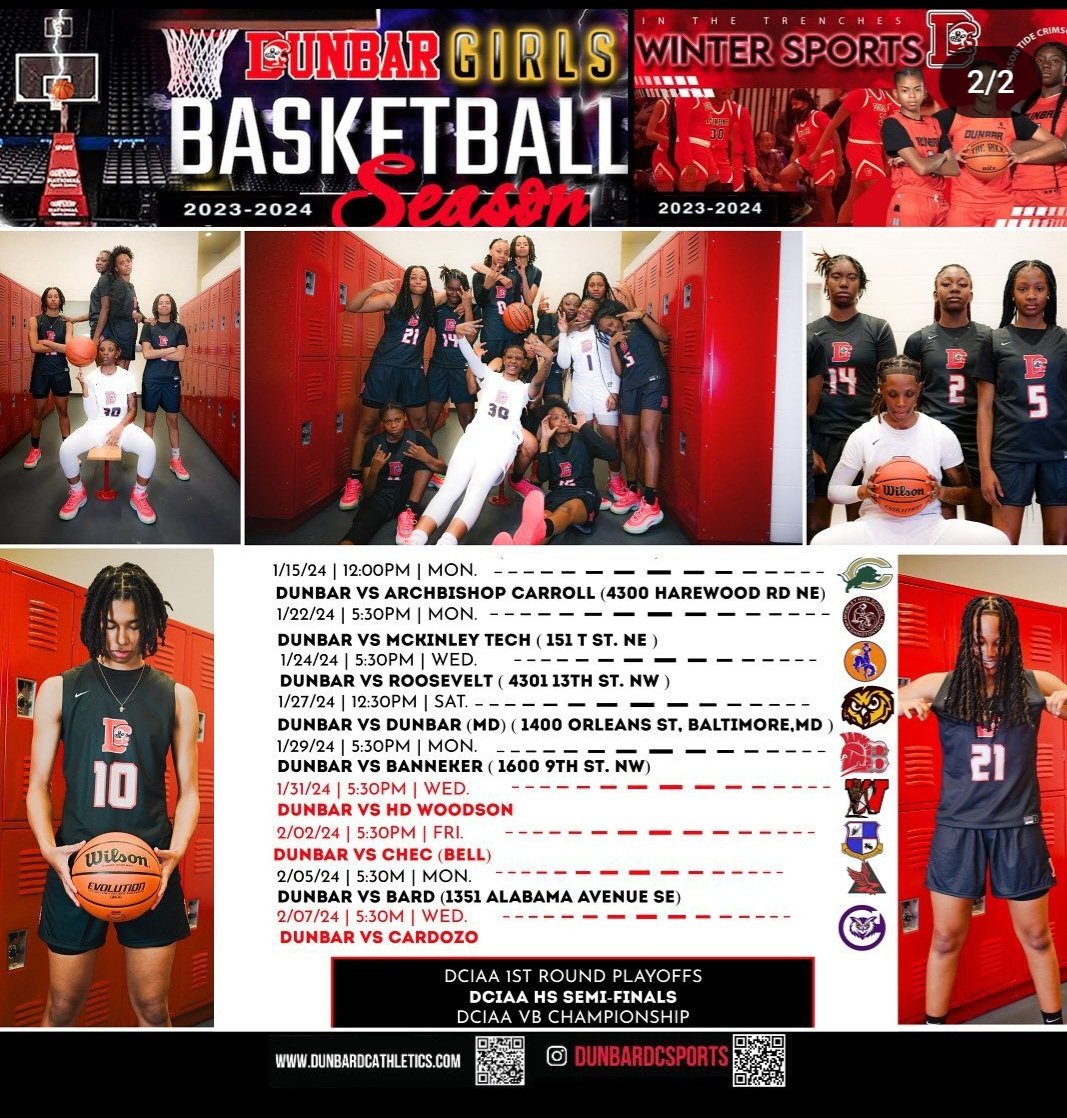 Dunbar High School (DC) 2023 - 2024 Season schedule