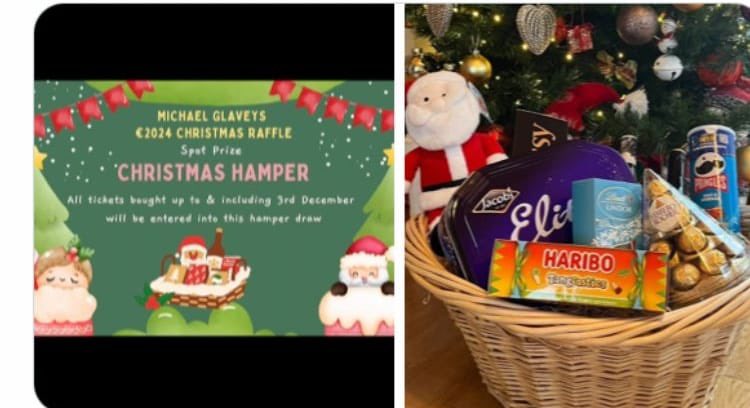 Last couple of hours to be in with a chance to enter the €2024 New Year’s Day draw &amp; win this beautiful Christmas hamper idonate.ie/raffle/Michael…