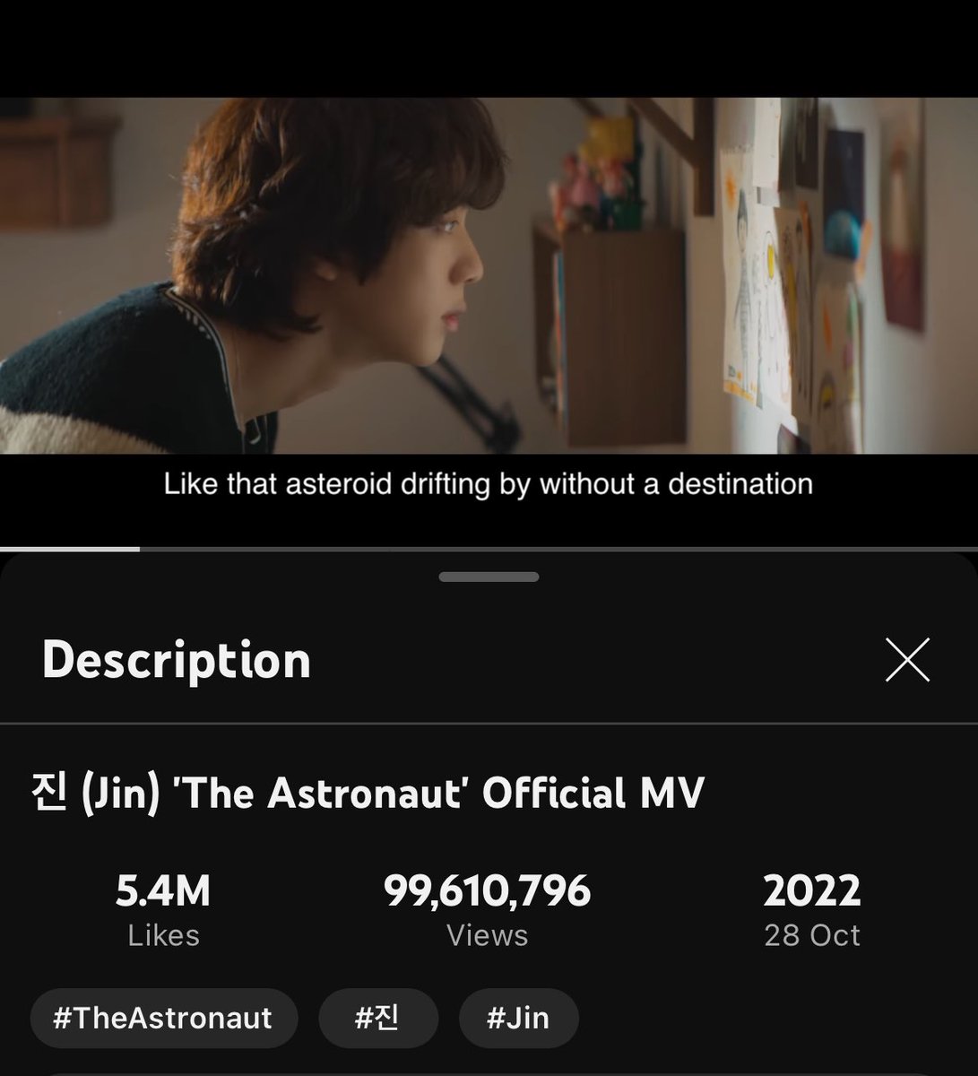 —- The Astronaut MV is 3,89,204 away from reaching 100M . Drop the tags with streaming SS now. Stream 5 times today before going to sleep . Can we have 100 replies 💟 #HappyBirthdayJin #OurBelovedAstronaut #OurBiggestLoveJin #EternalLullabyJin 🔗 youtu.be/c6ASQOwKkhk?si…