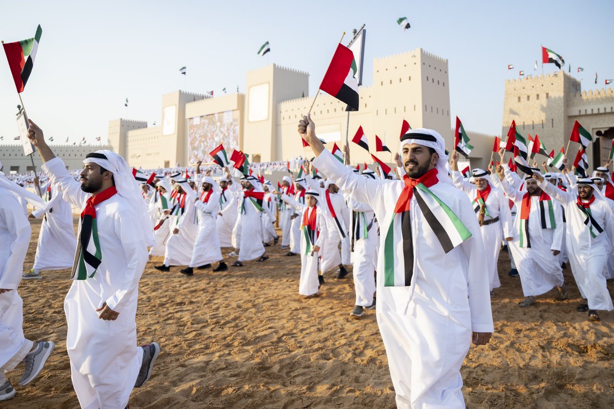 MohamedBinZayed's tweet photo. Today I attended the March of the Union and witnessed a stirring celebration of our nation’s culture, tradition and unity. The UAE’s journey was made possible through the devotion of its people, and they will always be at the heart of shaping a better future. https://t.co/fFNIuBiaud