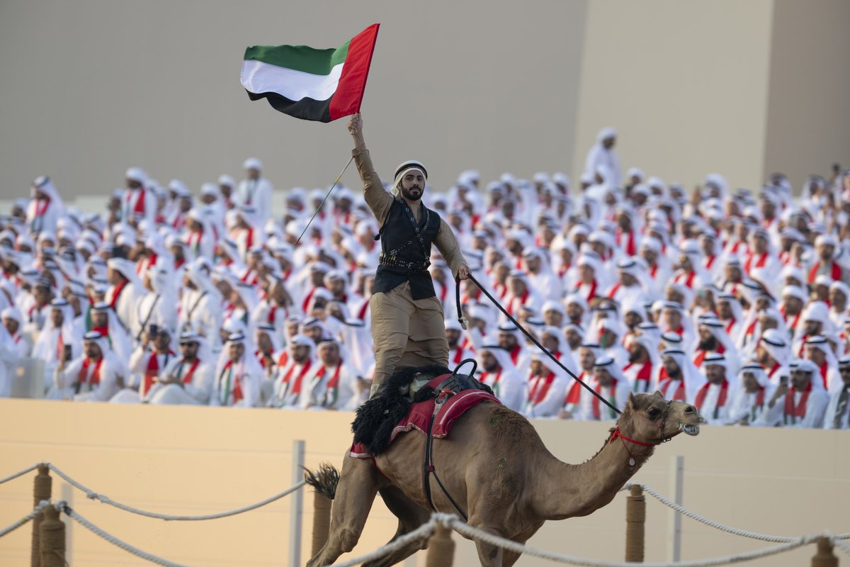 MohamedBinZayed's tweet photo. Today I attended the March of the Union and witnessed a stirring celebration of our nation’s culture, tradition and unity. The UAE’s journey was made possible through the devotion of its people, and they will always be at the heart of shaping a better future. https://t.co/fFNIuBiaud