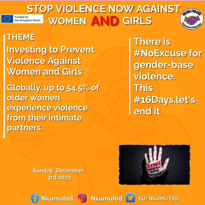 Globally, up to 54.5% of older women experience violence from their intimate partners.
There is #NoExcuse for gender-based violence.
This #16Days, let’s end it.
<a href="/followers/">はうはう</a> 
<a href="/mbimenyuymarius/">mbimenyuy marius🇨🇲</a> 
<a href="/UEauCameroun/">L'UE au Cameroun et pour la Guinée équatoriale</a> 
<a href="/UN_Women/">UN Women</a> 
<a href="/UNFPA/">UNFPA</a> 
<a href="/USEmbYaounde/">U.S. Embassy Yaounde</a> 
<a href="/LenobeB/">LENOBE (Leaving No One Behind)</a> 
@MINPROFF 
<a href="/OchaCameroon/">OCHA Cameroon</a>
