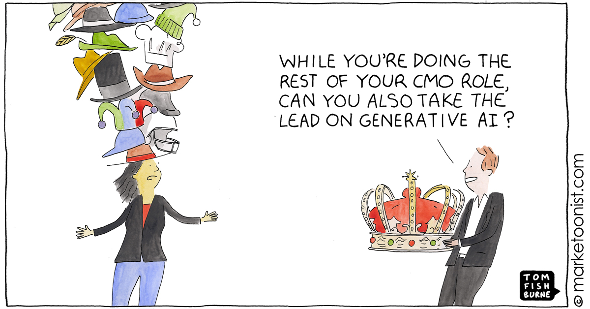 “Many Hats of the CMO” - new cartoon and post marketoonist.com/2023/12/many-h… Long gone are the days when CMOs were just in charge of “marketing comms” and marketing was dismissively described as “the coloring-in department.” #marketing #cartoon #marketoon