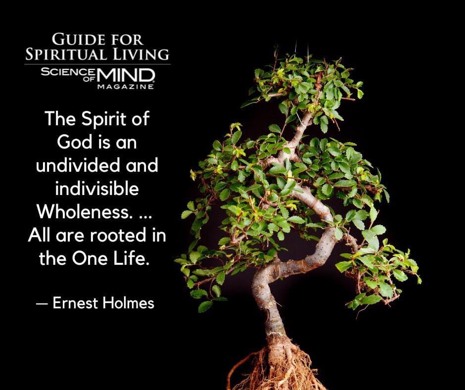 'The Spirit of God is an undivided and indivisible Wholeness. It fills all time with Its presence and all space with the activity of Its thought. Everyone is an incarnation of God, and a unique incarnation. All are rooted in the One.”— December 2023 Science of Mind magazine