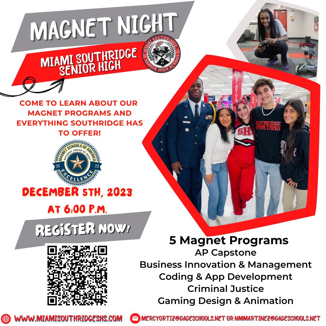SpartanMagnet's tweet image. Attention Future Spartans! You’re invited to our annual Magnet Night on December 5th @ 6 PM. Come learn all about our school and state-of-the-art Magnet Programs 🧲 #businessinnovationmanagement #codingappdevelopment #gamingdesignanimation #APCapstone #CriminalJustice