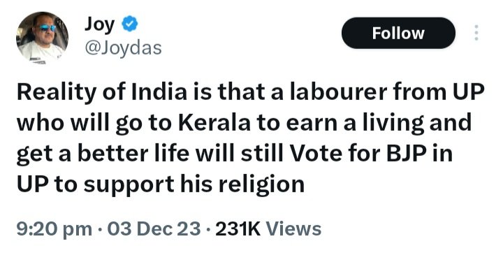 VarunKrRana's tweet photo. Reality of Kerala is that a communist labourer from Kerala who will go to UAE to earn a living and get a better life will still vote for CPI-CPI(M) in Kerala to support his ideology. https://t.co/gMWmvbuNVL