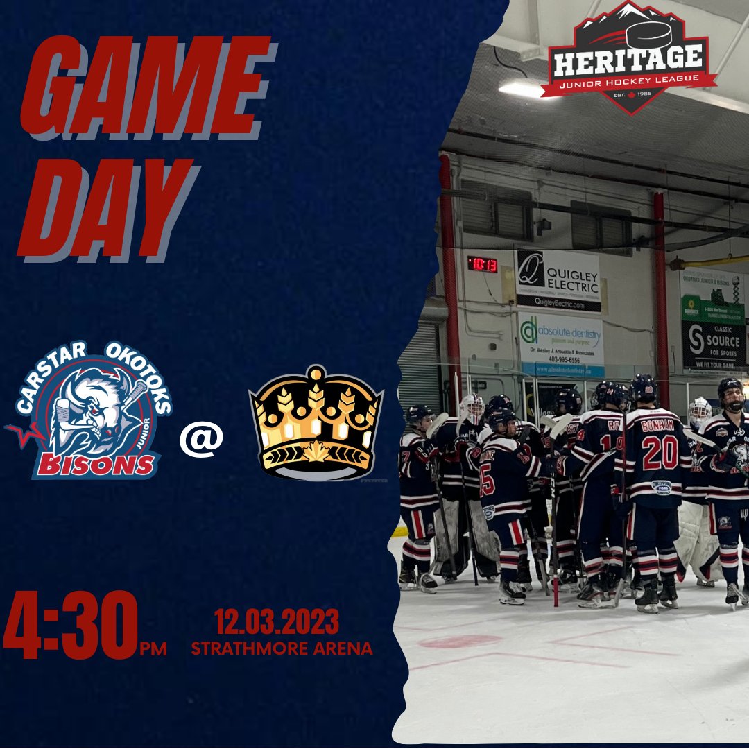 OkotoksBisons's tweet photo. ITS GAME DAY! After a tough game last night we look to get back in the win column today as we head to strathmore to take on the @smwheatkings ! Puck drop 4:30pm #bisonswagon #onebigbison #feartheherd https://t.co/S9AJ5yEZ1x