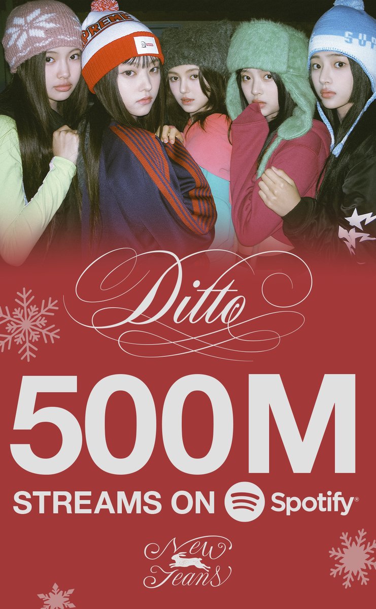 NewJeans_ADOR's tweet photo. 🐰Congratulation!💙
'Ditto' 스포티파이 5억 스트리밍 달성을 축하합니다!
'Ditto' hits 500,000,000 Streams on Spotify !

#NewJeans #뉴진스 #NewJeans_Ditto #500MILLION https://t.co/02EXRFQMi2