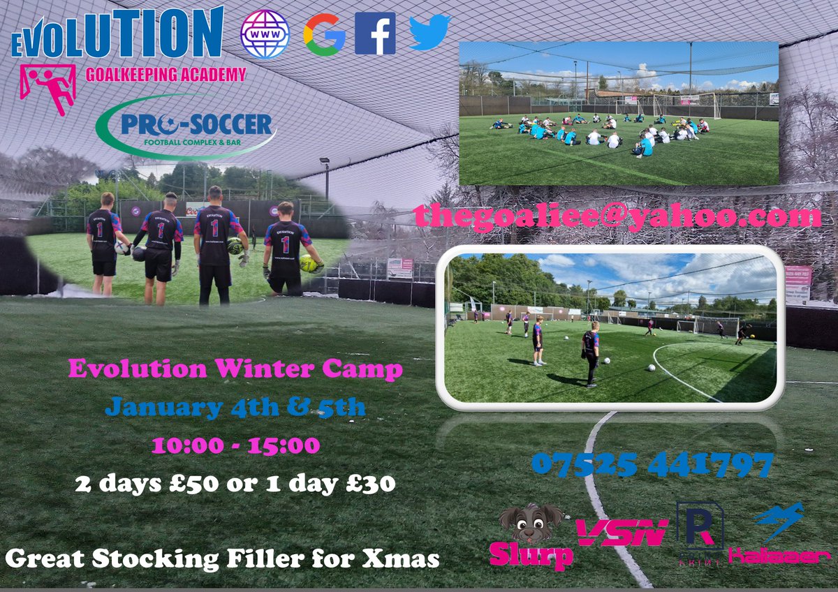 Evolution Goalkeeping Academy Goalkeeping Specific, Winter Camp 4th &amp; 5th January 2024
Pro Soccer, Rouken Glen 
10:00 - 15:00 
2 Days £50
1 Day £30
Ideal stocking filler, get in touch if interested.
Limited Spaces Available.