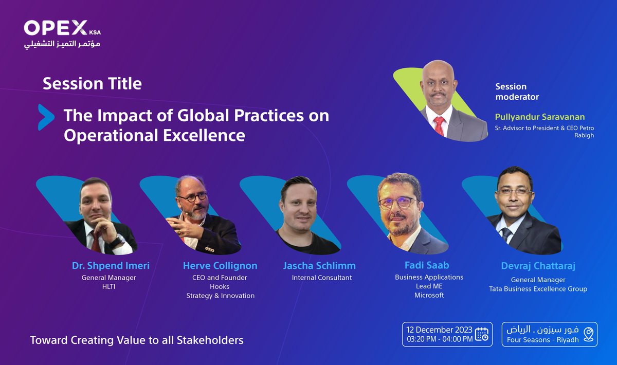 ksaopex's tweet photo. In this session, we highlight the global practices that have shaped the parameters of operational excellence developed by engineers and scientists since the 18th century.
#Operational_Excellence
December 12-13, 2023
To register, visit 🔗|
https://t.co/9DKNzb1BMk
#TowardsCreatingValue
#OPEXksa