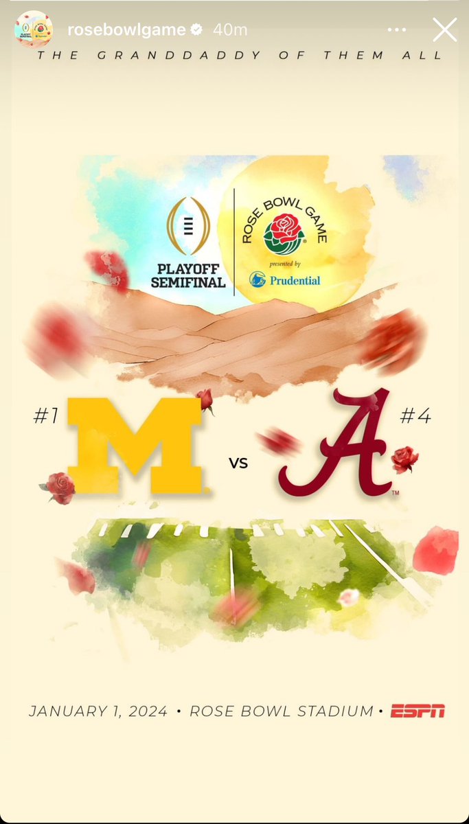 Looking forward to this amazing match up for the 135th Rose Bowl Game! <a href="/rosebowlgame/">Rose Bowl Game</a> <a href="/UMichFootball/">Michigan Football</a> <a href="/AlabamaFTBL/">Alabama Football</a>