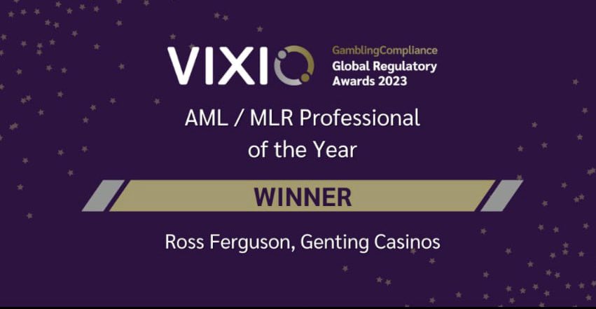 Congratulations to SSgt Ferguson for securing the prestigious VIXIO Global Regulatory 2023 Award in the category of Anti Money Laundering/Money Laundering Reporting Professional of the Year on behalf of Genting Casinos. One of our Professionals!! @GentingCasinoUK @GamblingComp