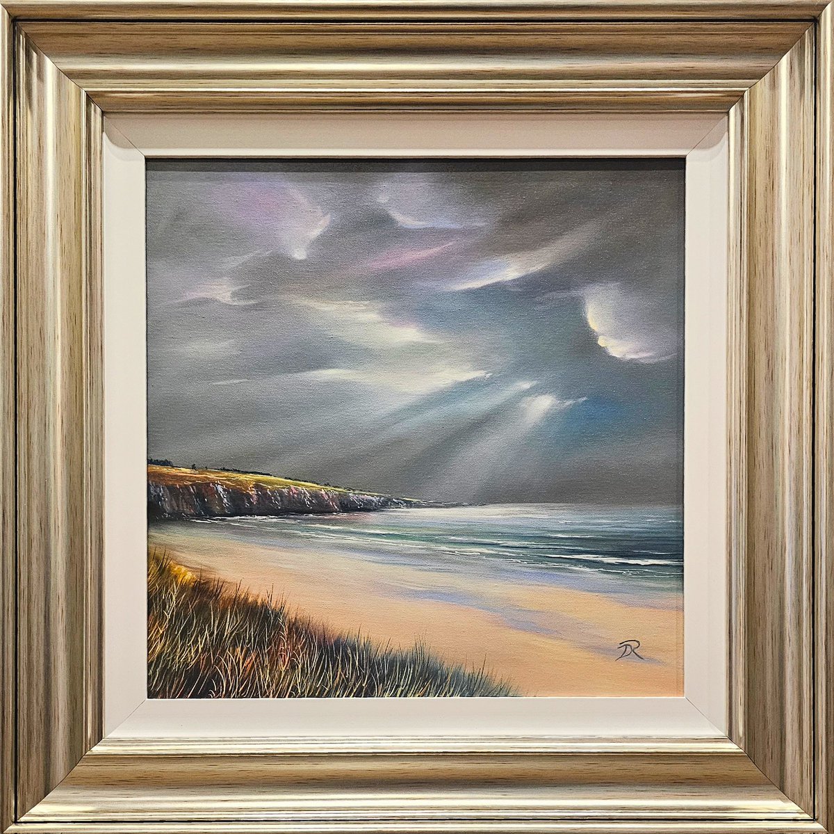 Storm Light Over Lunan Bay, canvas 50x50cm, Oil on canvas. Available now. #lunanbay #art #scotland #scottishart #christmasgifts