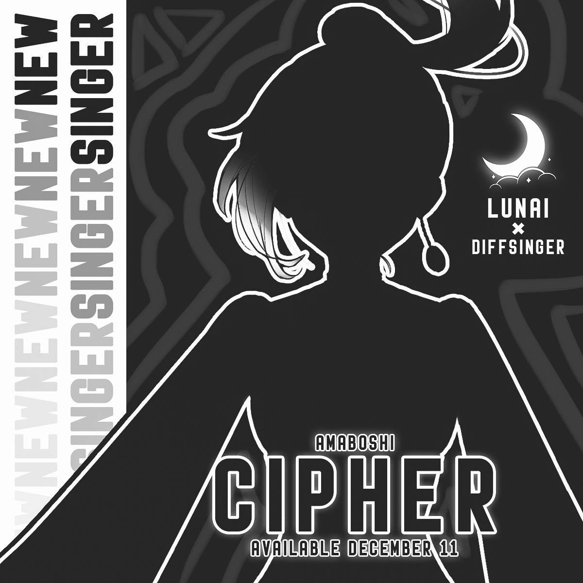 lunaiproject's tweet image. The second performer in our new lineup will be joining us on December 11!

✦ Here is Amaboshi Cipher, a female virtual performer based on sweet and energetic vocals!
+ a global update for Llane Crow, which will add 3 vocal modes.

#DiffSinger #雨星サイファ #Llane_Crow