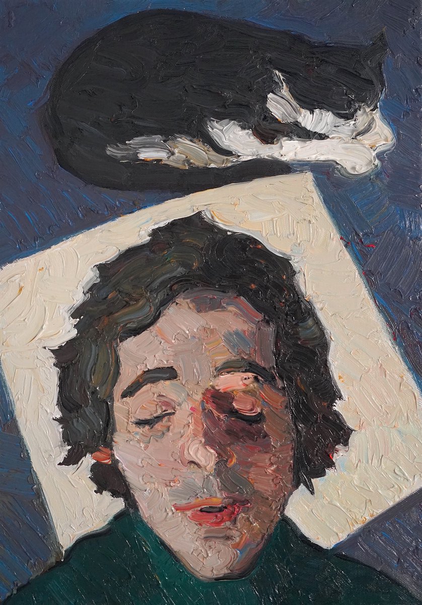 NicolaePrisac's tweet photo. Good night ๐
#oilpainting
.
.
.
#art #artwork #portrait #portraiture #cat #paintingcat #sleeping
#sleepingman #night #dream #contemporaryart #contemporaryportrait #fineart #figurativeart #figurative #contemporaryart #manwithcat @SaatchiArt https://t.co/3In9RUmLPP