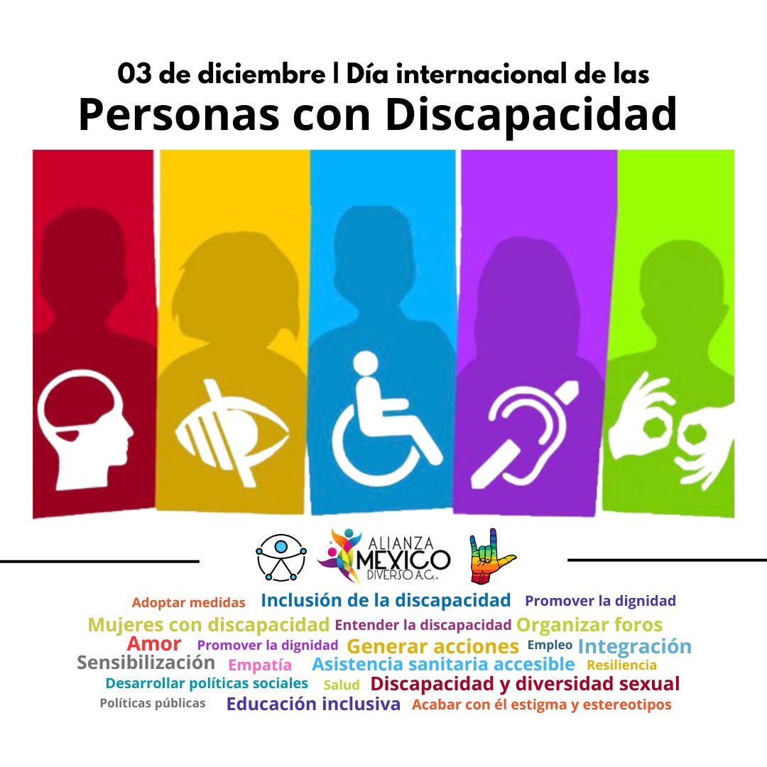 almexdiverso's tweet photo. #Importante | Hoy es el día internacional de las personas con discapacidad 👩‍🦯👨‍🦽🧏‍♂️😎🧠 

Hoy reconocemos el arduo trabajo de las diversas organizaciones que a diario inciden por la dignidad, el respeto y la empatia.

#díadelaspersonascondiscapacidad #dayofpeoplewithdisabilities https://t.co/bRnV7iiEJu