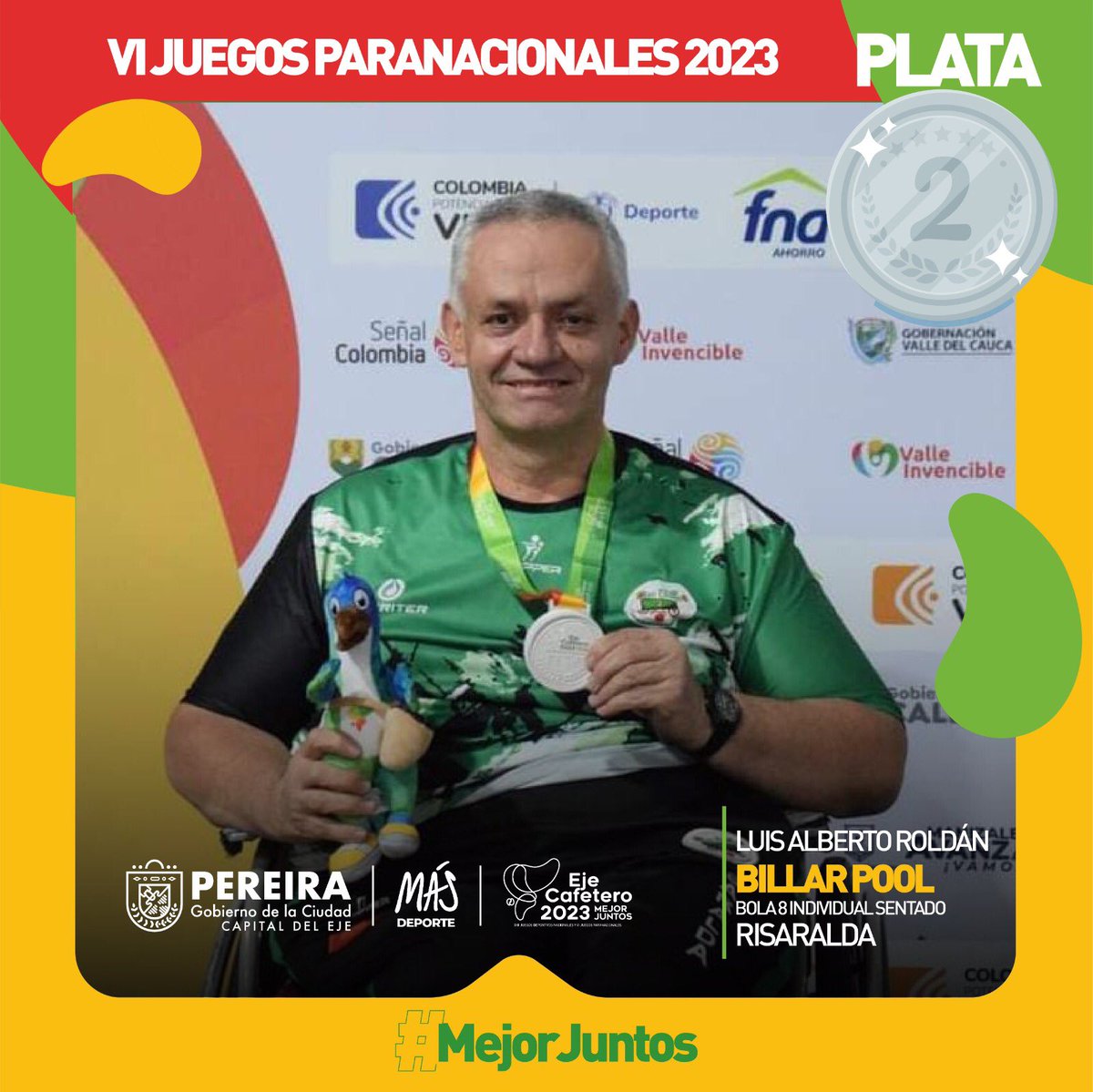 Las competencias de billar físico en Manizales concluyeron, destacando la buena actuación de Risaralda, el último en entregarle medalla al departamento fue Jorge Castaño, quien obtuvo la 🥈medalla de plata en tres bandas individual sentado.🏆