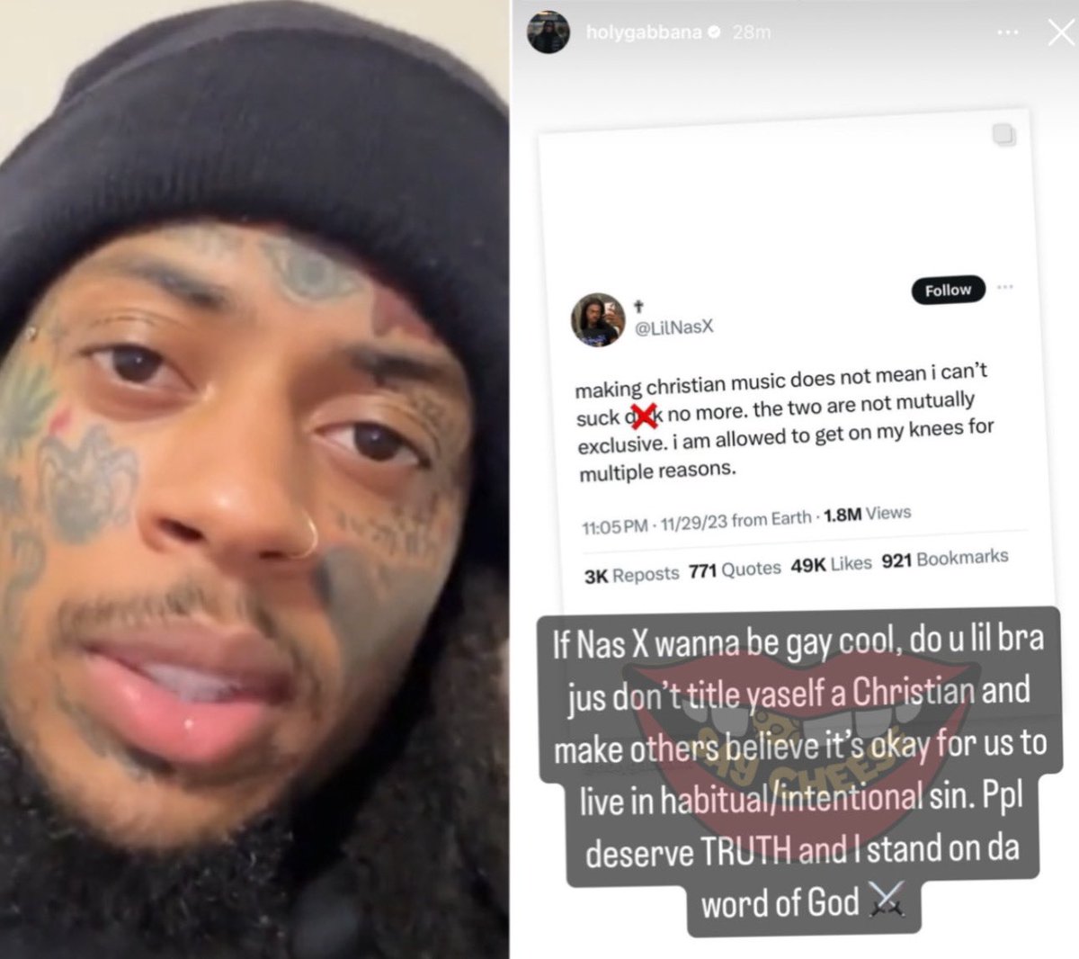 SaycheeseDGTL's tweet image. Holy Gabbana speaks on Lil Nas X: “If Nas X wanna be gay cool do you lil bra just don’t title ya self as a Christian”