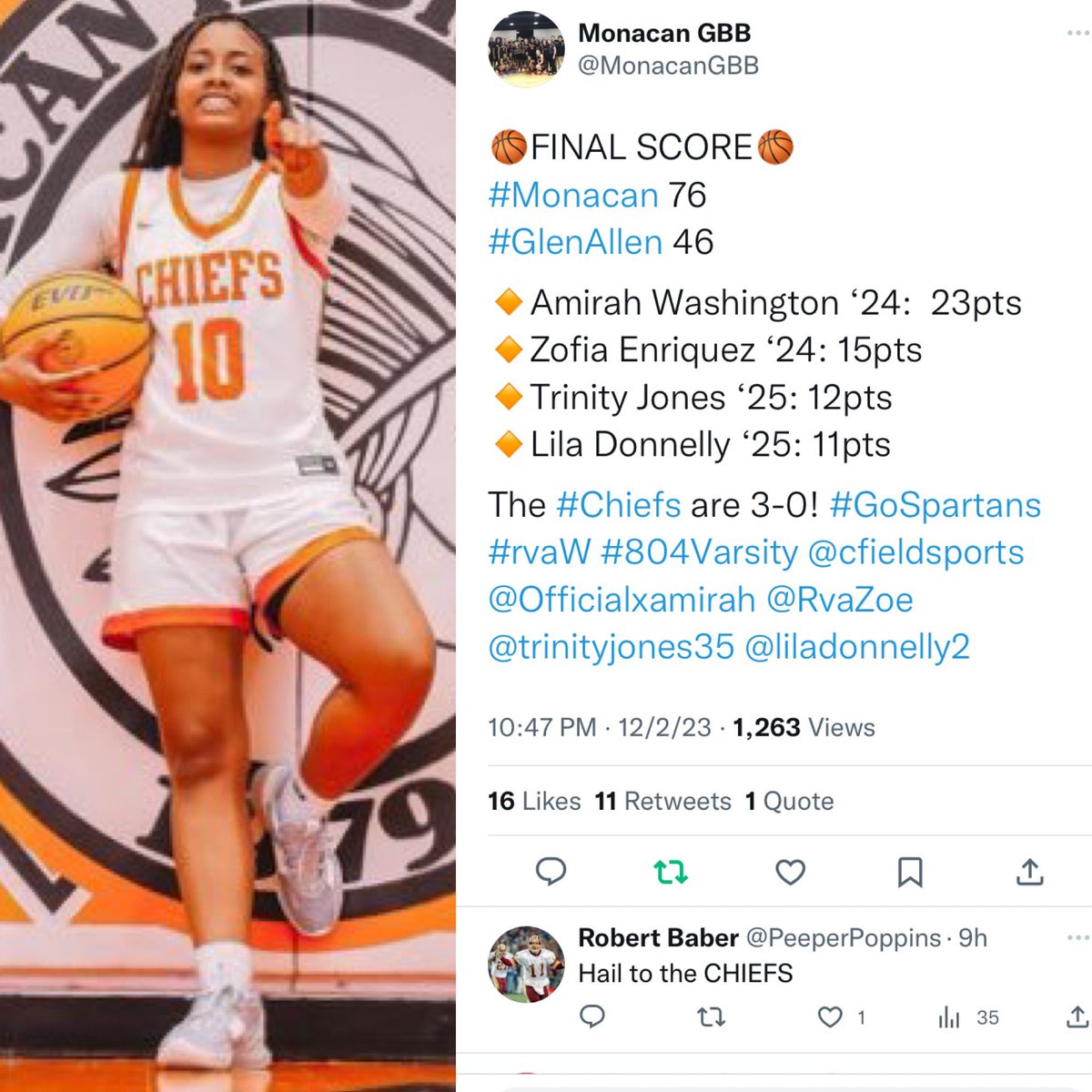 ASSIST20212's tweet image. 2024 Best Available Amirah Washington PG scores 23 points in Monacan 76-46 win over Glen Allen ! Amirah Washington is the most underrated PG I seen in 10 years that is available crafty can get a bucket can defend runs a team get after it shock she not signed #wlcfoundation #assis