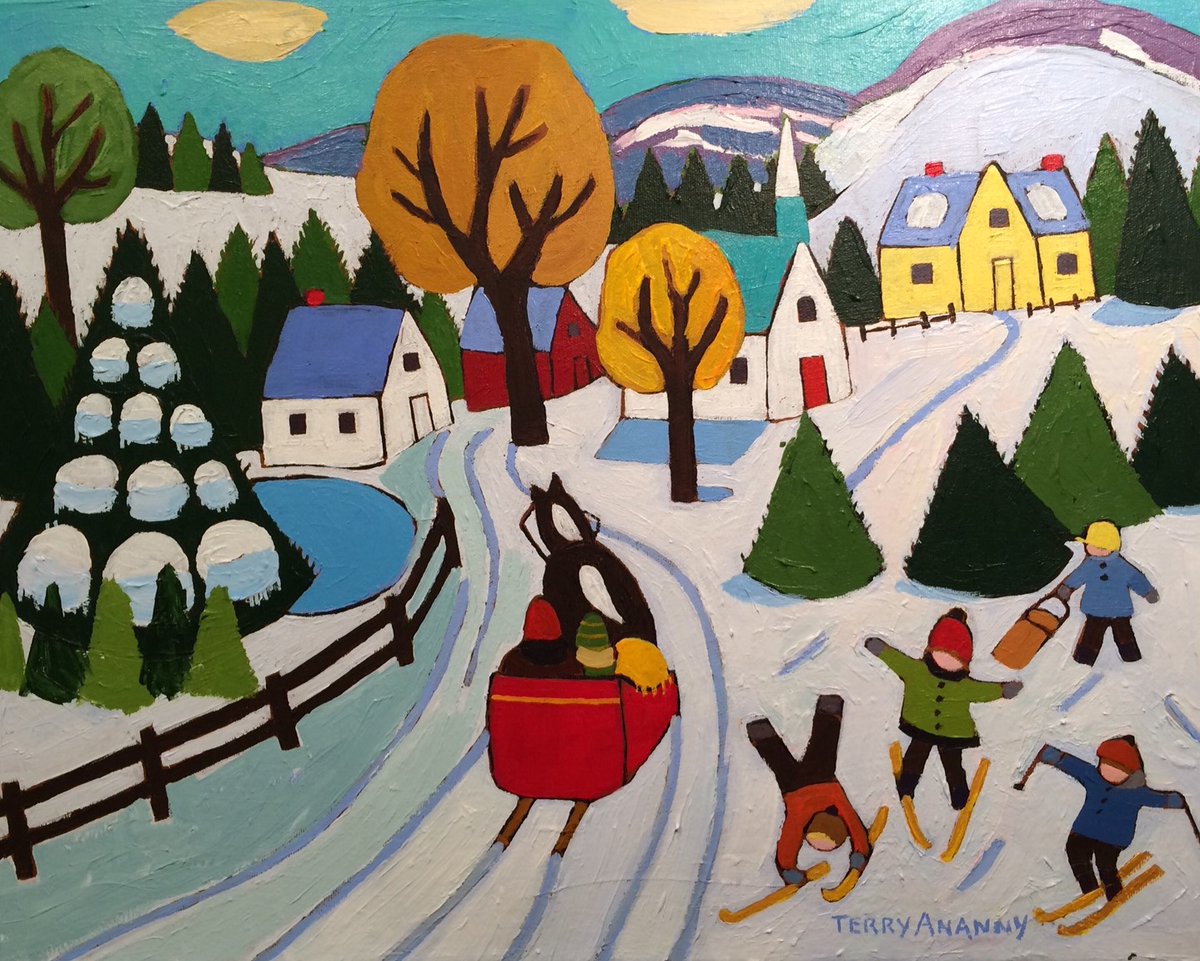 Winter  Sleigh Ride - Terry Ananny eclipseartgallery.ca/products/winte… #Christmas #SleighBells #art #Canadianart #originalart