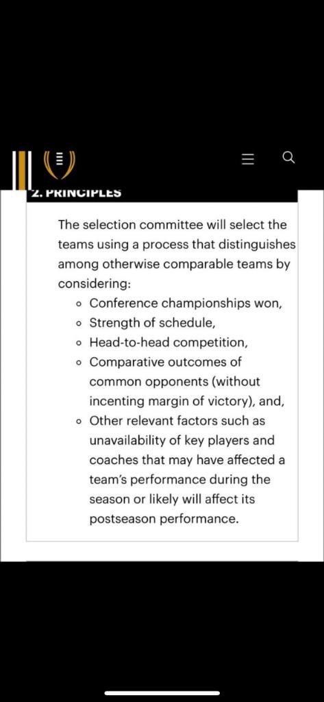 stuhellen's tweet photo. @geoff_calkins It isn’t simply four best. They have publicized protocols. And if you actually pay attention to them, it was very apparent that this was the right decision even before it was made. Bama easily wins Strength of Sched and the injury discussions, and the rest are ties, at best. https://t.co/Q3A3CtuH3o