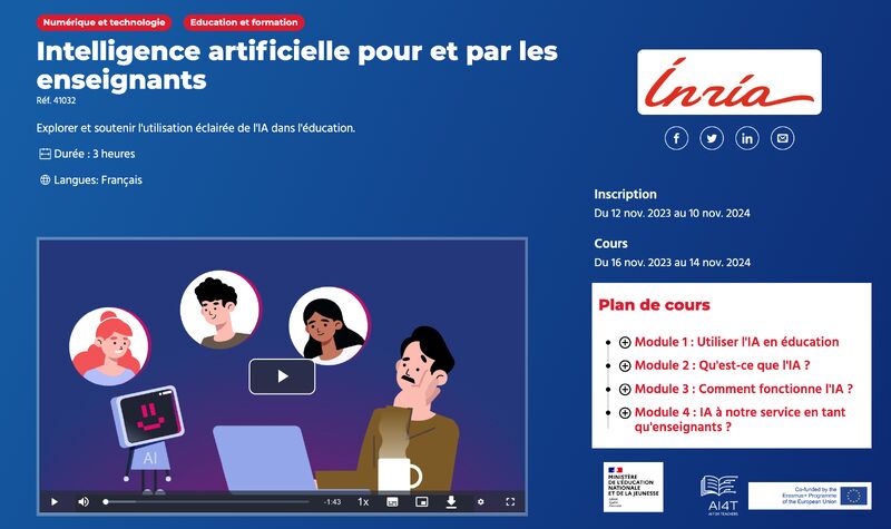 Cochise77510725's tweet photo. Mooc "Intelligence artificielle pour et par les enseignants"
https://t.co/KvIHeWJ8yZ
@Inria https://t.co/flMZocLjan