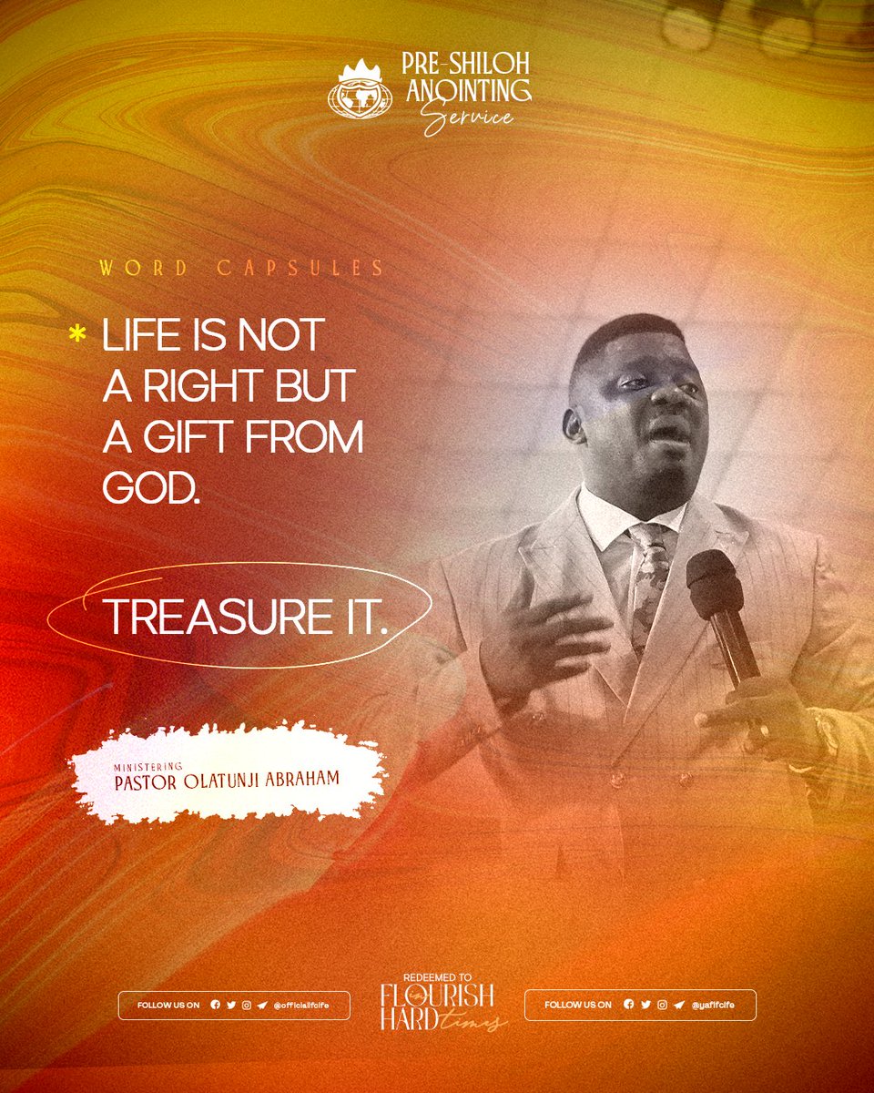 yaflfcife's tweet photo. Message Title: We Owe God Thanks!
Ministering: Pastor Olatunji Abraham
Life is not a right but a gift from God. Treasure it.
#LFCLiveService
#PreShilohService
#RedeemedToFlourish https://t.co/1zZiK0JccX
