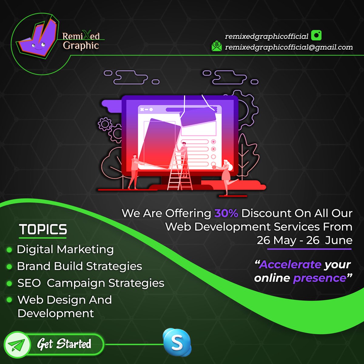 remixedgraphic's tweet photo. We are offering 30% Discount On All Our Web Development Services From
26 May - 26 June 2023

#offering #wordpressdeveloper
#gamer #gamergirl  #gfx #logo #twitchgamer #motivation #service #employment #dollar #dollartree #accelerate #onlinestore  #digitalmarketing  #nftinvestor https://t.co/Z6frwyDj1o
