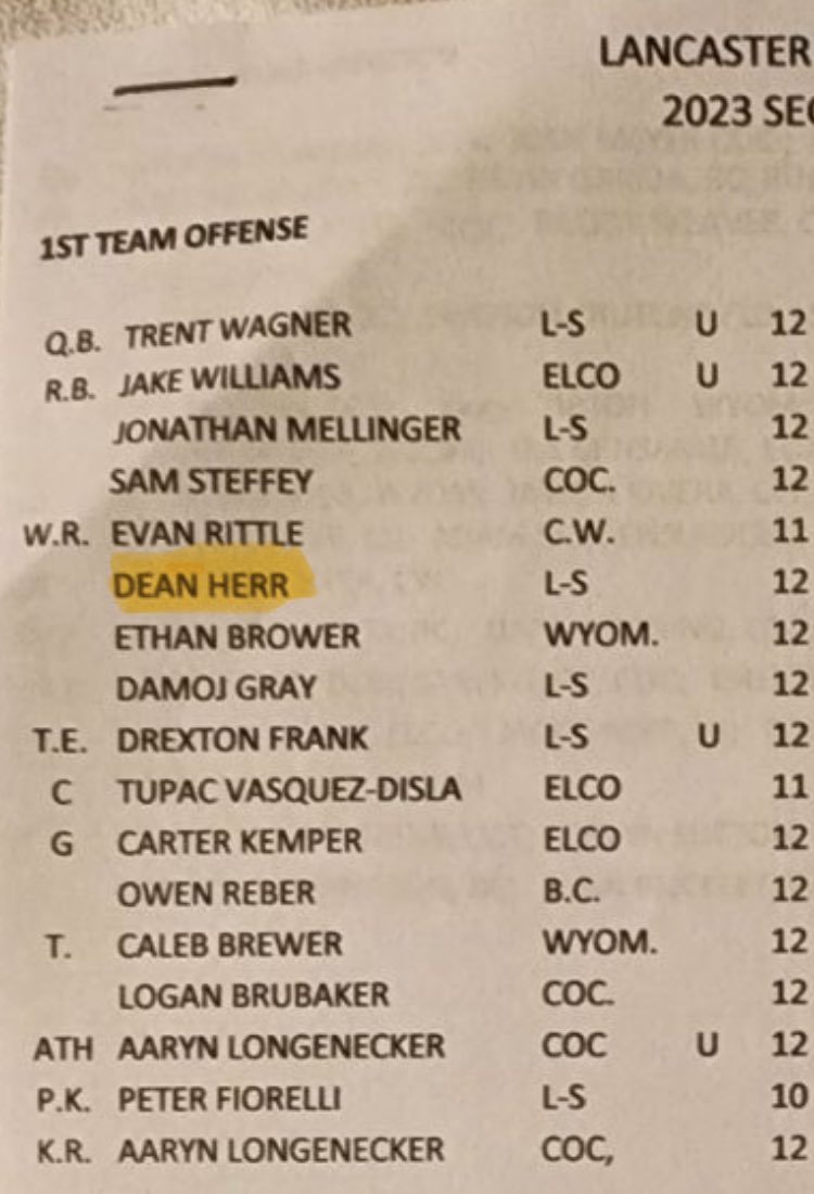 DeanHerr10's tweet photo. Thanks to all the coaches that voted me 1st Team All Star! @ddstokes124 
@bbakerwatson @LSFootball1 @717_sports @victor_ridenour @PaFootballNews https://t.co/tWWmZ2aRTQ