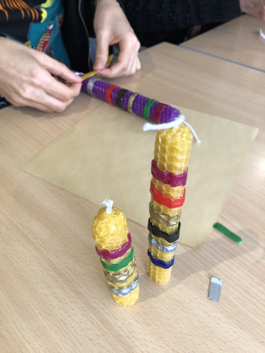 We made some festive and colourful candles with @ClementJames friday group. #wellbeing #creativity #crafts #winter #bees