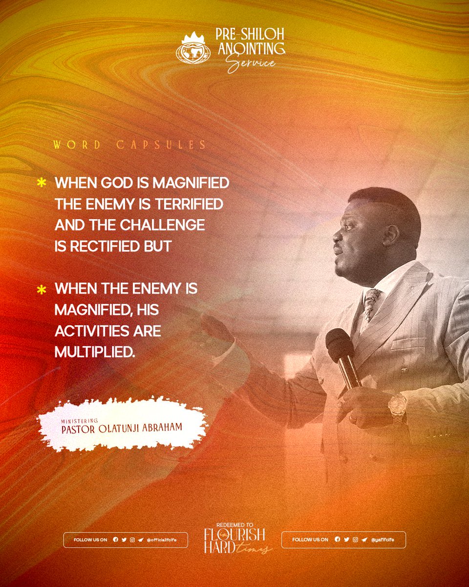 yaflfcife's tweet photo. "When God is magnified the enemy is terrified and the challenge is rectified but when the enemy is magnified, his activities are multiplied." - Pastor Olatunji Abraham
#LFCLiveService
#PreShilohService
#RedeemedToFlourish https://t.co/KeQFKE5OvR