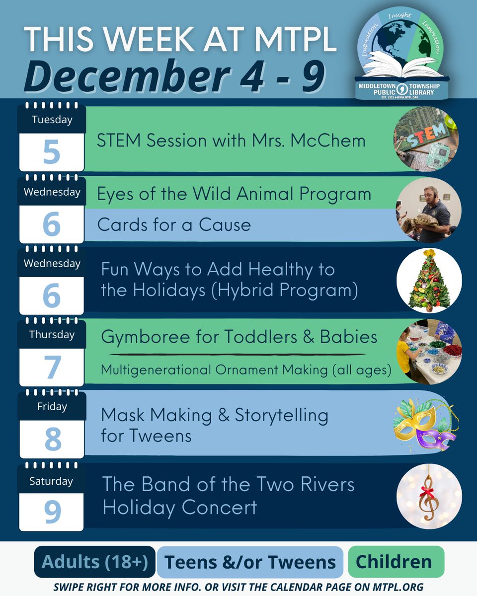 MiddletownPL's tweet image. Preview a busy week ahead at MTPL at a glance, then visit the mtpl.org calendar page to read more or sign up for a library program!

#thisweek #libraryprograms #planahead