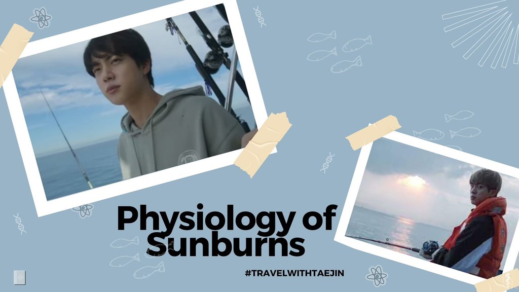 armymedunion's tweet photo. It's Jin's birthday! In celebration of him and #BAMU's #TravelwithTaejin month, #MedAcad is going to cover sunburn physiology. WWH #Jin loves to fish outside, so understanding sun burn and sun protection is a must! #JINDAY #BTS https://t.co/JIUEe9PbOj