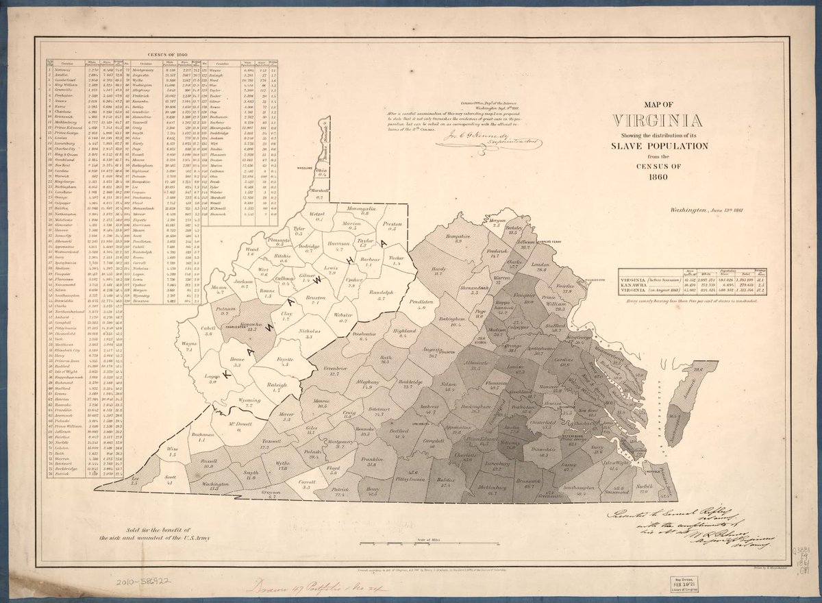 Maps can contextualize a state's history very well. The density of enslavement/enslaved people per county is just incredible.
"This map is based on the U.S. Census figures of 1860, which was the last official count of enslaved African Americans in the United States."