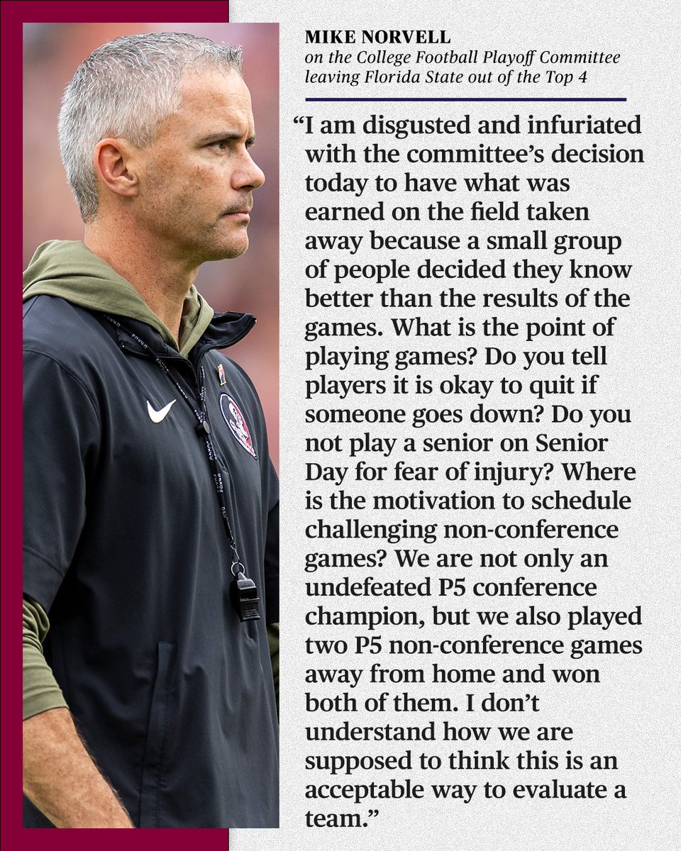 Mike Norvell's statement on FSU not making the College Football Playoff: (1/2)