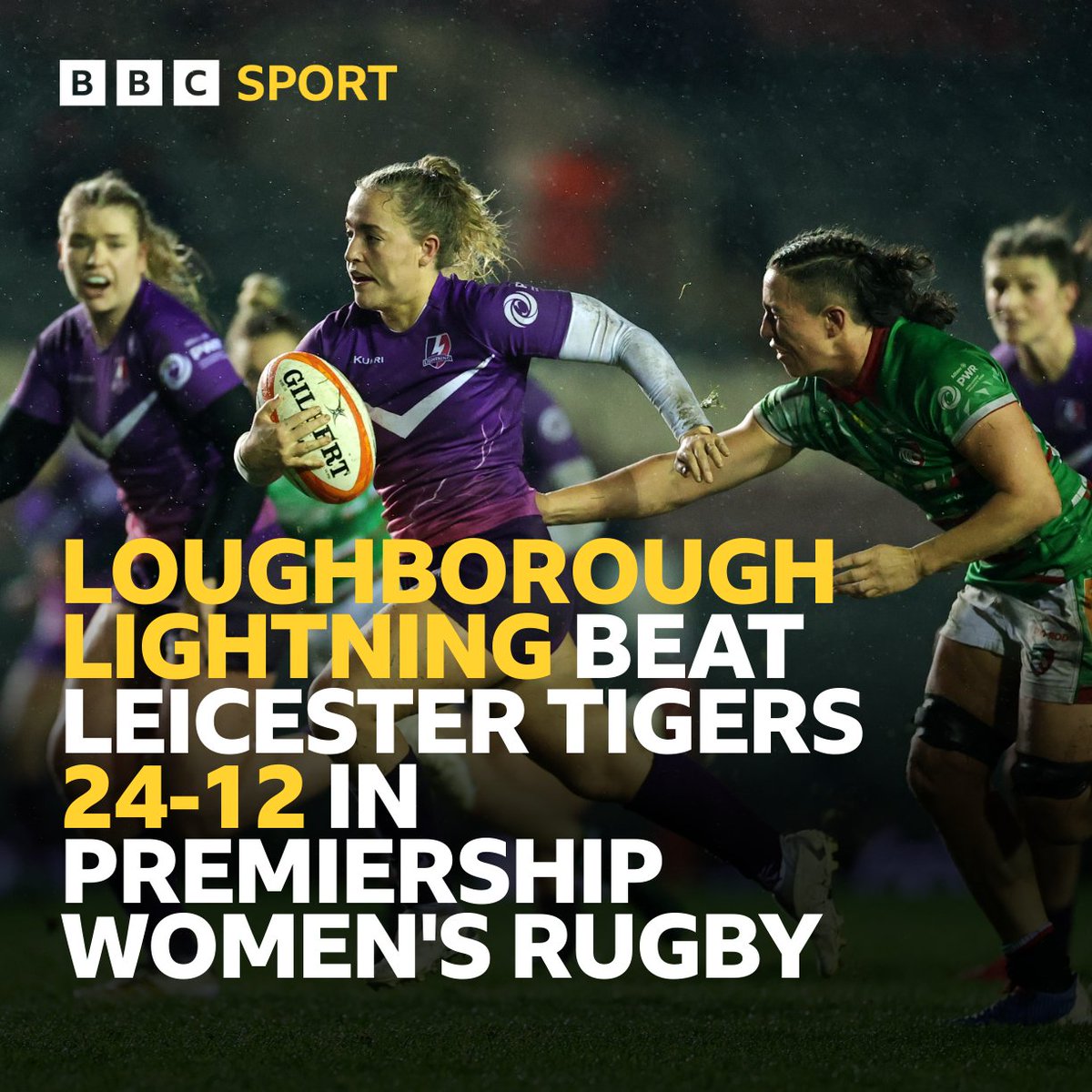 The first ever Leicestershire Derby in top flight professional sport has been won by 𝐋𝐨𝐮𝐠𝐡𝐛𝐨𝐫𝐨𝐮𝐠𝐡 𝐋𝐢𝐠𝐡𝐭𝐧𝐢𝐧𝐠 ⚡️ They've beaten Leicester Tigers Women 24-12 at a cold, wet Welford Road 🏉
