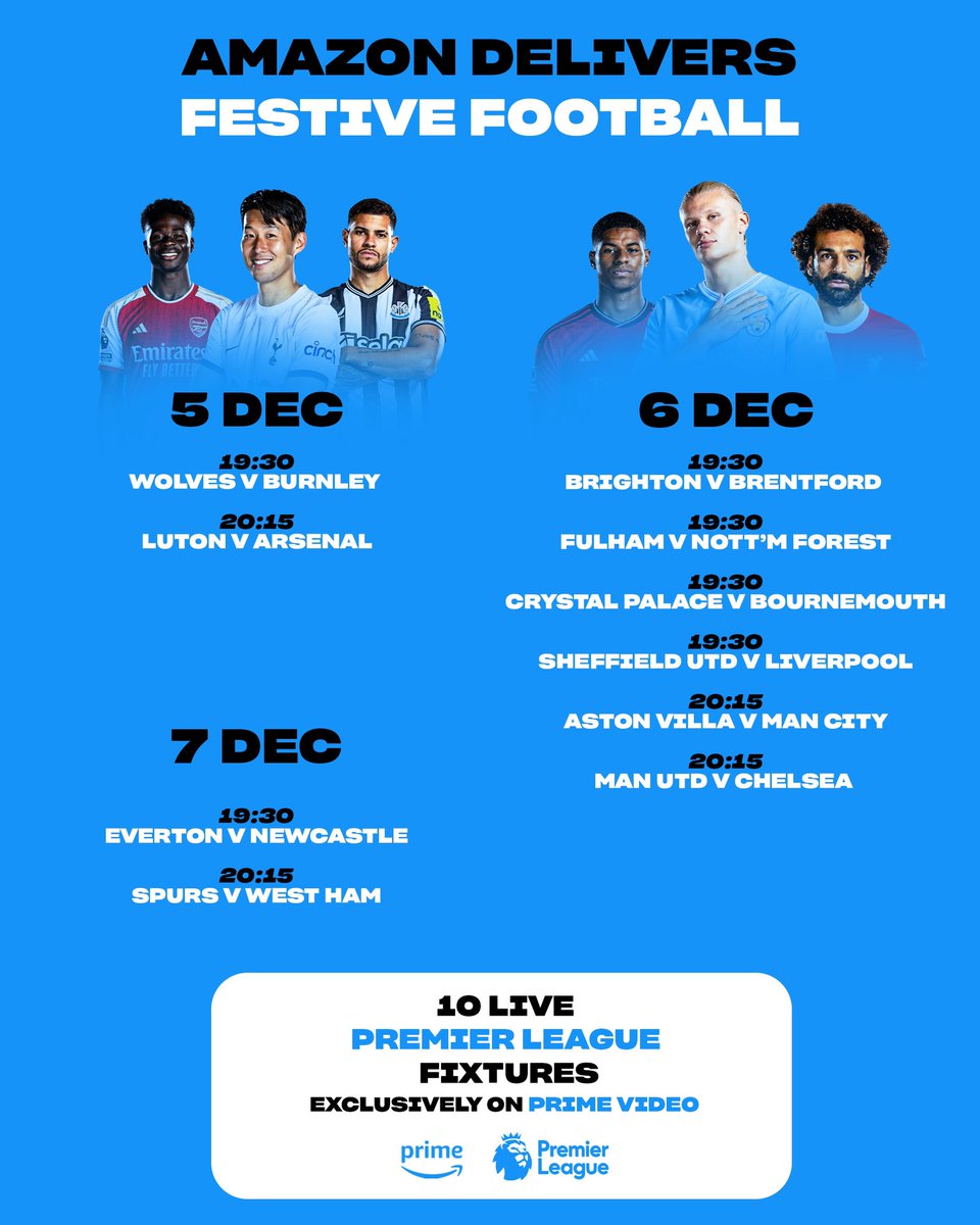 primevideosport's tweet photo. The next 10 Premier League fixtures are LIVE and EXCLUSIVE on Prime Video in the UK! ⚽️📺 https://t.co/BMoVq77S4P