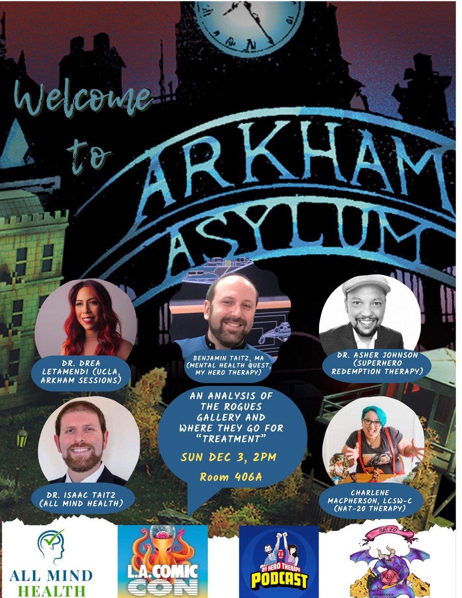 The Arkham Sessions (@arkhamsessions) on Twitter photo If you're going to <a href="/comicconla/">Los Angeles Comic Con</a>, be sure to find <a href="/ArkhamAsylumDoc/">Dr. Drea | Media Psychologist</a>! You'll definitely find her at her panel at 2PM! Come say "hi"! If you're going to <a href="/comicconla/">Los Angeles Comic Con</a>, be sure to find <a href="/ArkhamAsylumDoc/">Dr. Drea | Media Psychologist</a>! You'll definitely find her at her panel at 2PM! Come say "hi"!