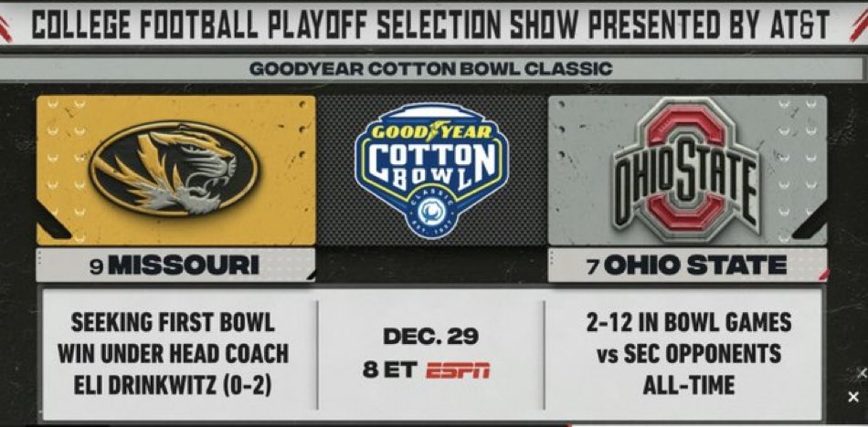BREAKING: Ohio State is playing in the Cotton Bowl vs. Missouri