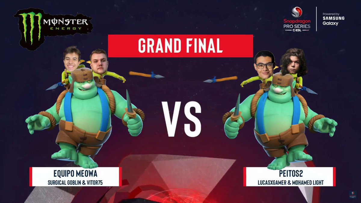 🔴 The Grand Final is underway, brought to you by <a href="/MonsterEnergy/">Monster Energy</a>  !

#UnleashTheBeast and become as OP as the Goblin Giant! 

Tune in NOW:
▶️ youtube.com/watch?v=36nGrd…
📺 twitch.tv/ESL_Mobile

<a href="/MonsterGaming/">Monster Gaming</a> | <a href="/EsportsRoyaleEN/">Clash Royale Esports</a> | #SnapdragonProSeries