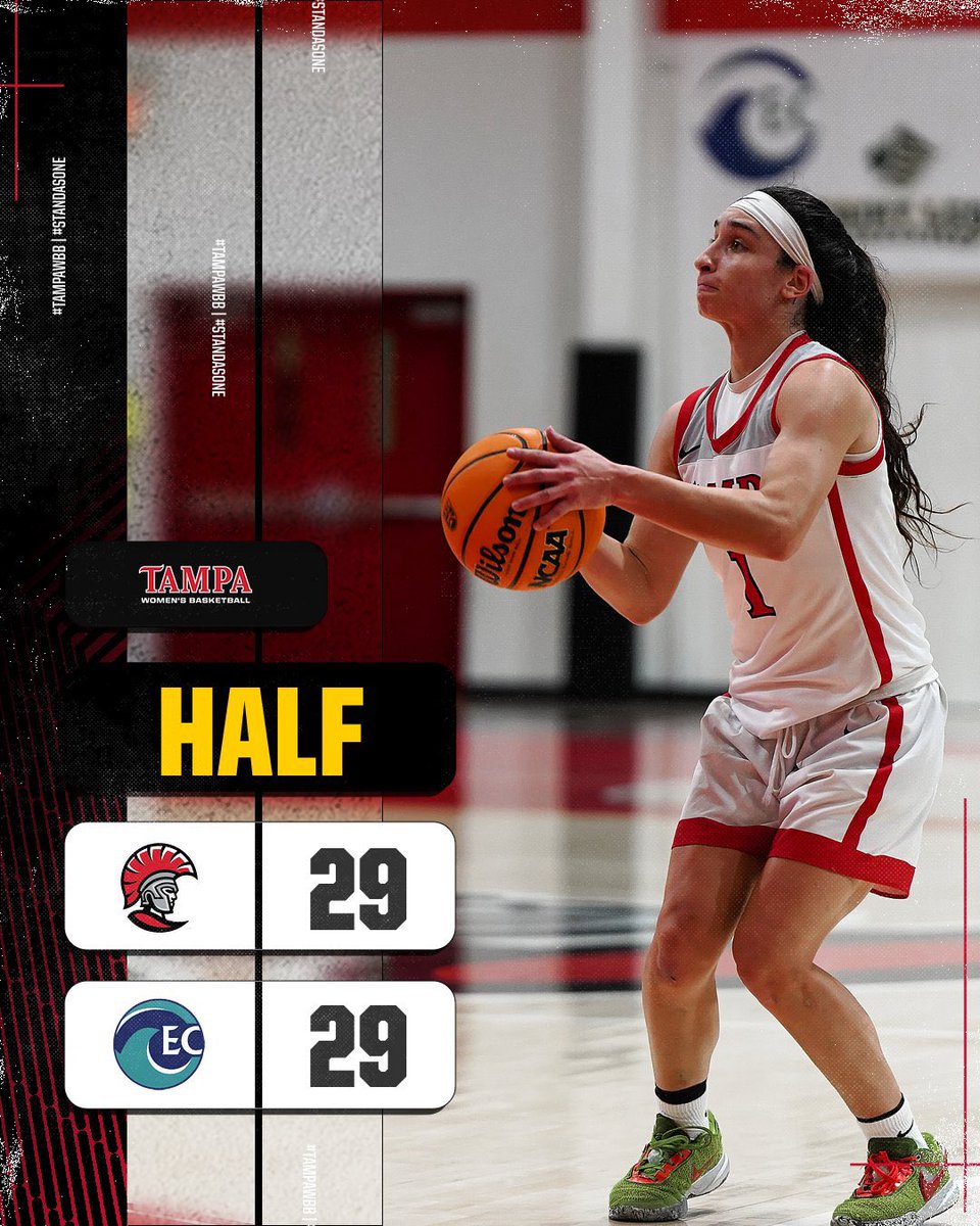 All tied up at the half ❗️

Mya Giusto and Sarah Jones lead in Spartan scoring with 9️⃣ points each

#TampaWBB x #StandAsOne🛡️