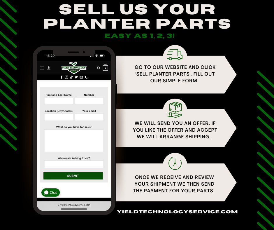 YieldTechnology's tweet image. Sell your planter parts to us, hassle-free! 

1️⃣ Go to WeBuyPlanterParts.com 
2️⃣ Complete the six question form
3️⃣ Wait for your offer

(660) 329-9590 | YieldTechnologyService.com

#YieldTechnologyService #PlanterParts #FarmingSolutions #SellWithEase