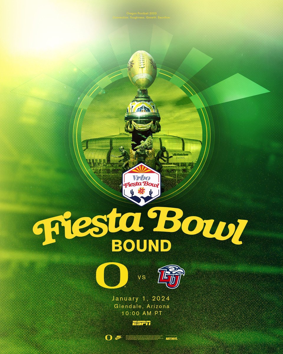 See you in Glendale, Duck fans! Oregon will face Liberty in the Vrbo Fiesta Bowl on New Year's Day in State Farm Stadium. #GoDucks x @Fiesta_Bowl