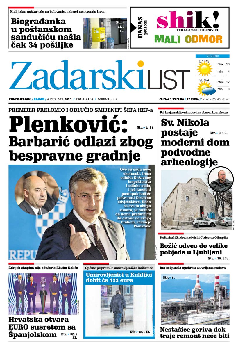Sutra u Zadarskom listu čitajte...
