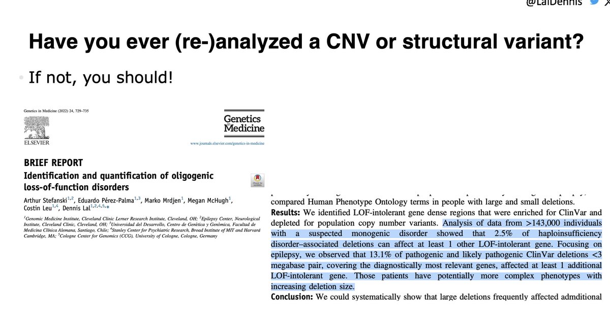 LalDennis's tweet image. I was asked to share some of the content from this mornings #AES2023 presentation of #epilepsy &amp;amp; #neurodevelopmentaldisorder associated #CNVs. Below the ones that indicate why critical (re)analysis is needed. And, resources from our lab that help to do it.